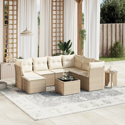 8-tlg. Garten-Sofagarnitur mit Kissen Beige Poly Rattan