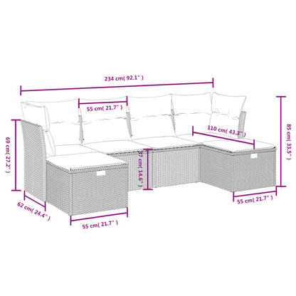 6-tlg. Garten-Sofagarnitur mit Kissen Beige Poly Rattan