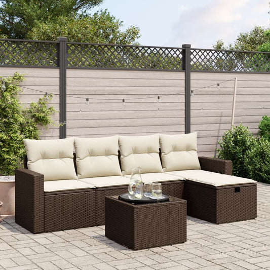 6-tlg. Garten-Sofagarnitur mit Kissen Braun Poly Rattan