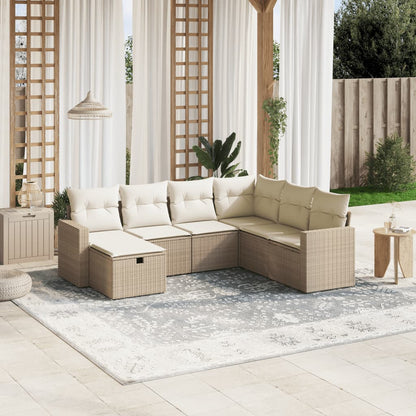 7-tlg. Garten-Sofagarnitur mit Kissen Beige Poly Rattan