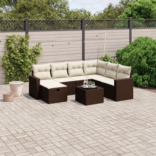 8-tlg. Garten-Sofagarnitur mit Kissen Braun Poly Rattan