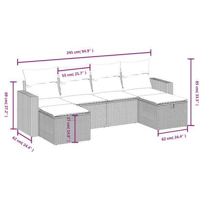 6-tlg. Garten-Sofagarnitur mit Kissen Beige Poly Rattan