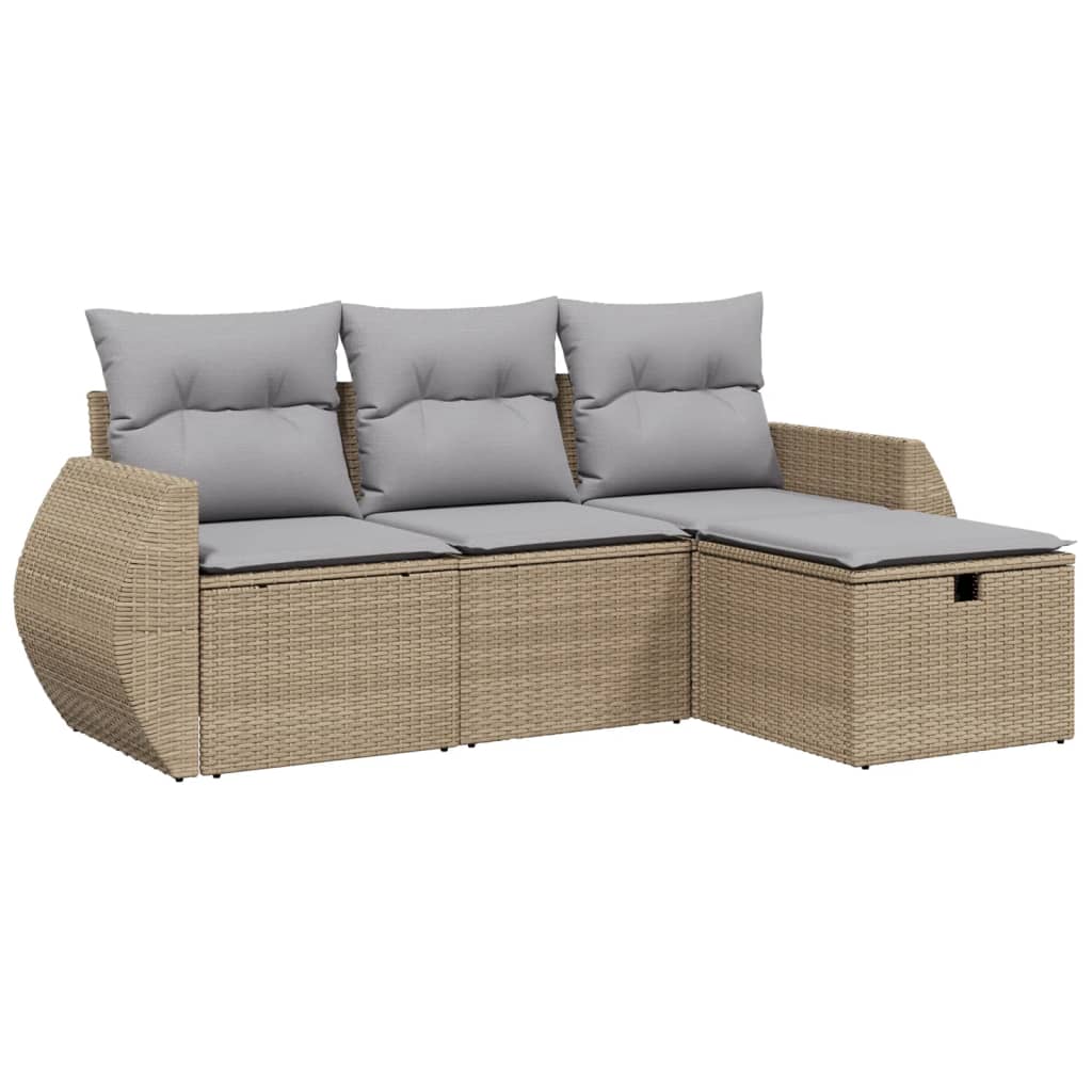 4-tlg. Garten-Sofagarnitur mit Kissen Beigemischung Poly Rattan