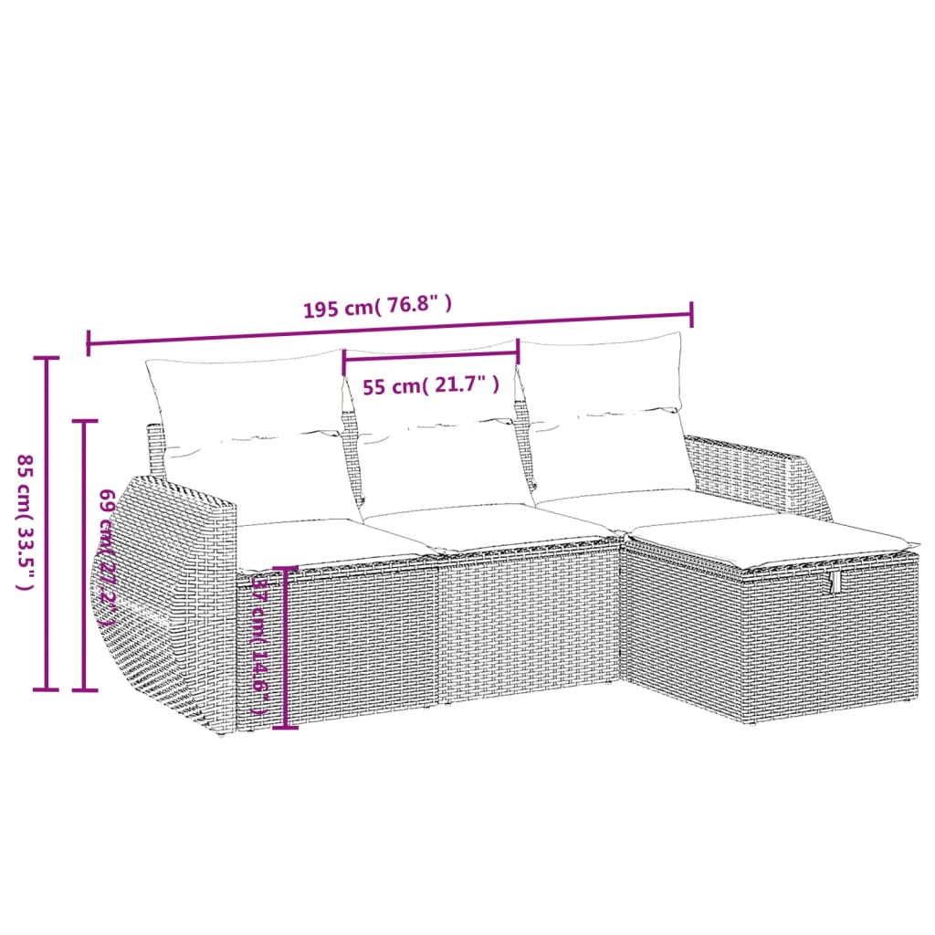 4-tlg. Garten-Sofagarnitur mit Kissen Beigemischung Poly Rattan