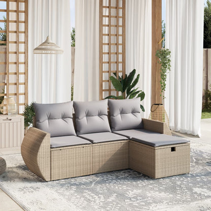 4-tlg. Garten-Sofagarnitur mit Kissen Beigemischung Poly Rattan