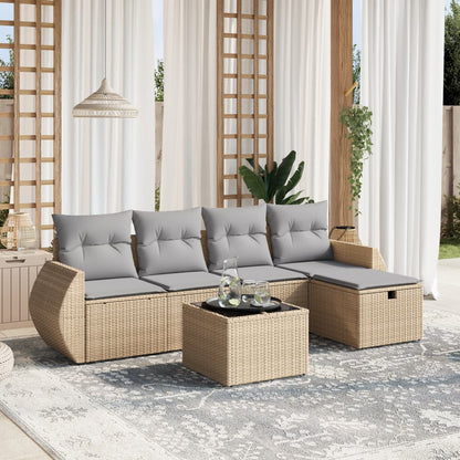 6-tlg. Garten-Sofagarnitur mit Kissen Beige Poly Rattan