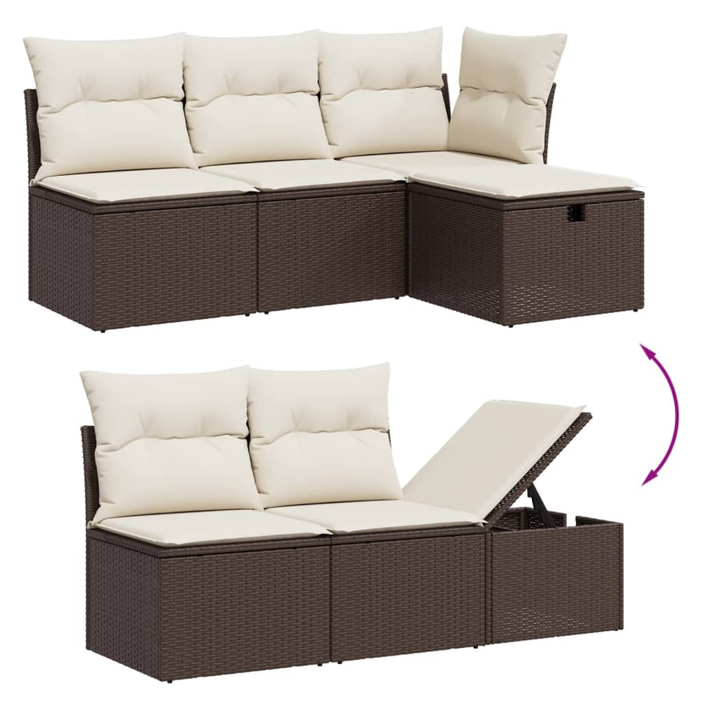 6-tlg. Garten-Sofagarnitur mit Kissen Braun Poly Rattan