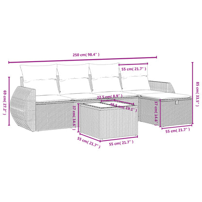 6-tlg. Garten-Sofagarnitur mit Kissen Braun Poly Rattan