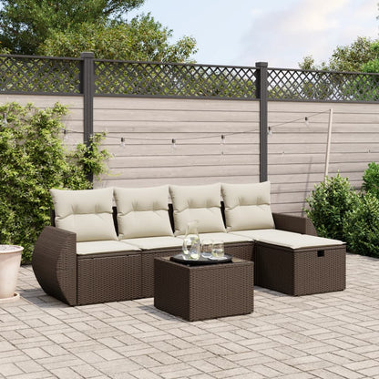 6-tlg. Garten-Sofagarnitur mit Kissen Braun Poly Rattan