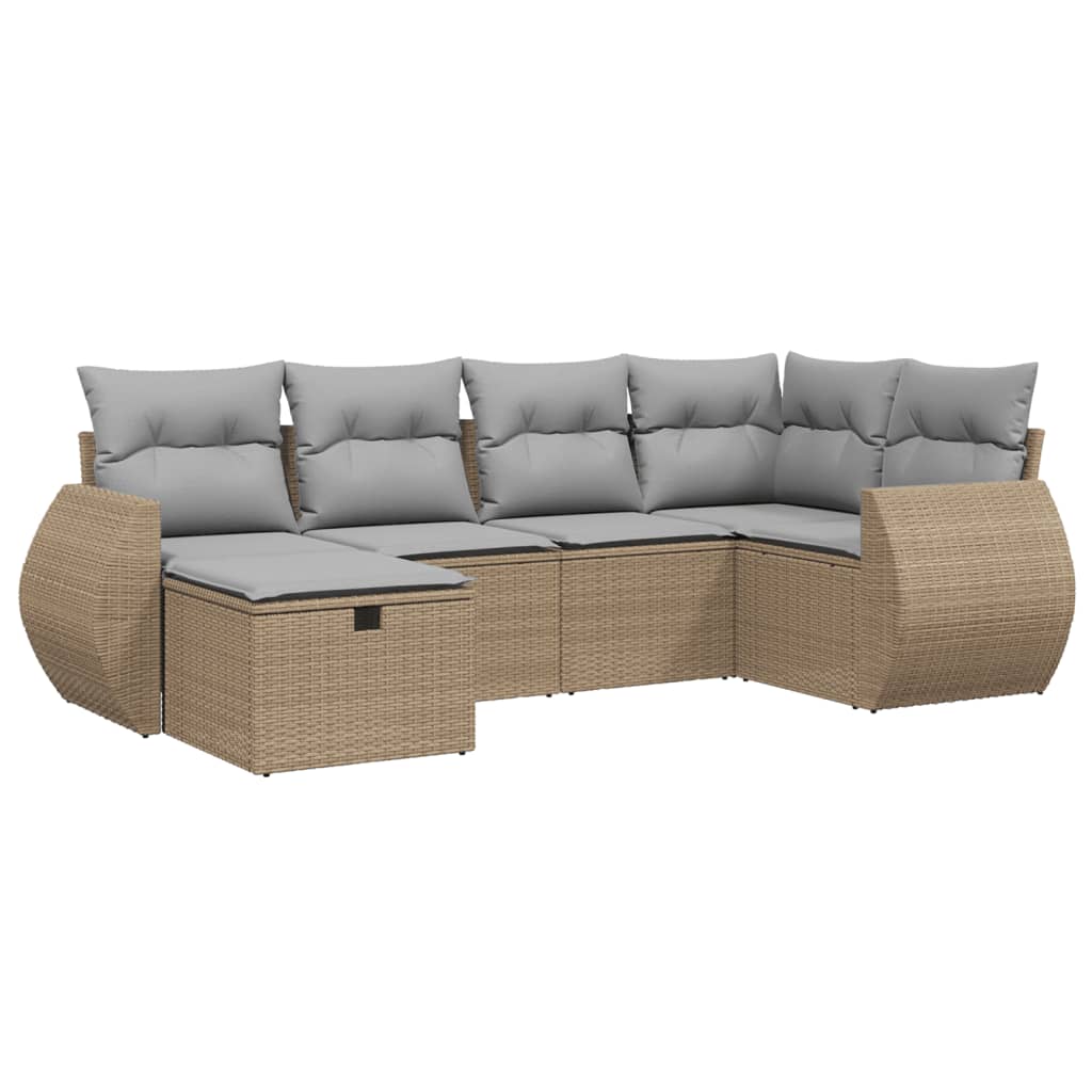 6-tlg. Garten-Sofagarnitur mit Kissen Beige Poly Rattan