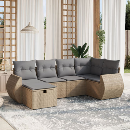 6-tlg. Garten-Sofagarnitur mit Kissen Beige Poly Rattan