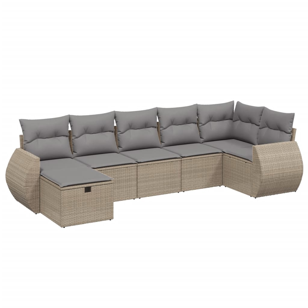 7-tlg. Garten-Sofagarnitur mit Kissen Beige Poly Rattan