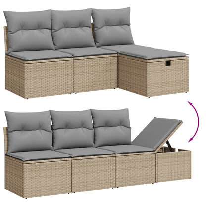 7-tlg. Garten-Sofagarnitur mit Kissen Beige Poly Rattan