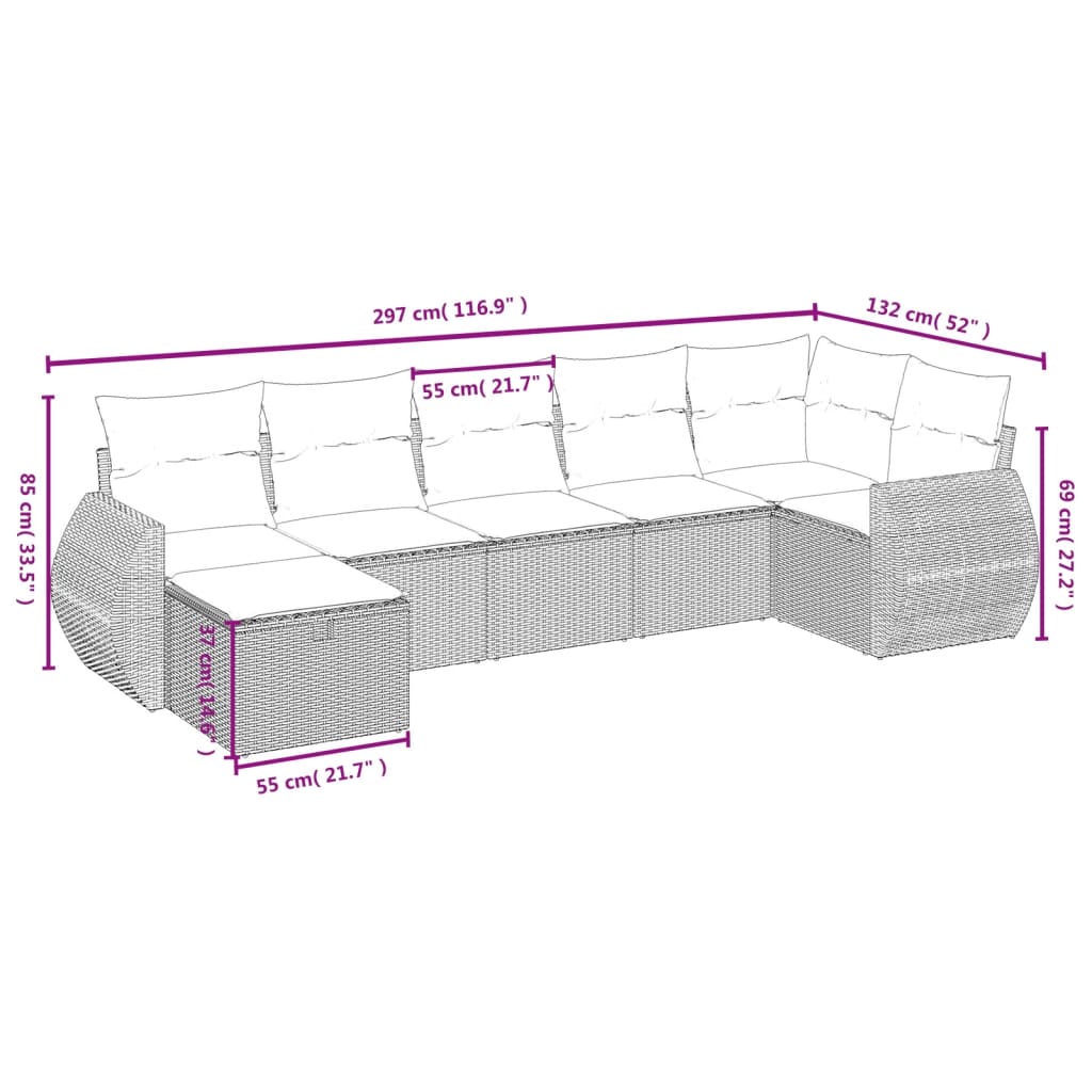 7-tlg. Garten-Sofagarnitur mit Kissen Beige Poly Rattan