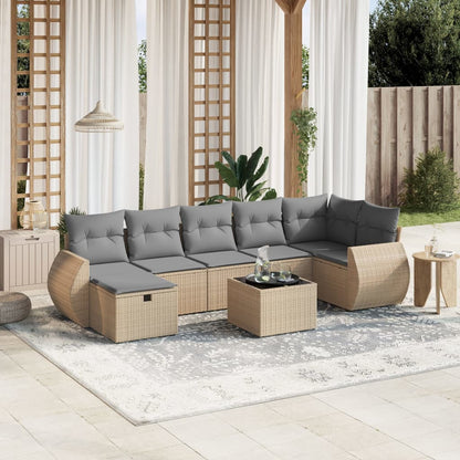 8-tlg. Garten-Sofagarnitur mit Kissen Beige Poly Rattan