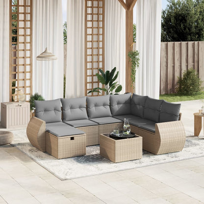 8-tlg. Garten-Sofagarnitur mit Kissen Beige Poly Rattan