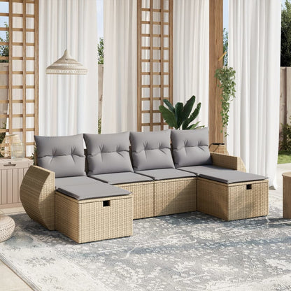 6-tlg. Garten-Sofagarnitur mit Kissen Beige Poly Rattan