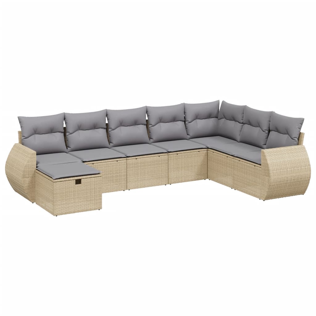 8-tlg. Garten-Sofagarnitur mit Kissen Beige Poly Rattan