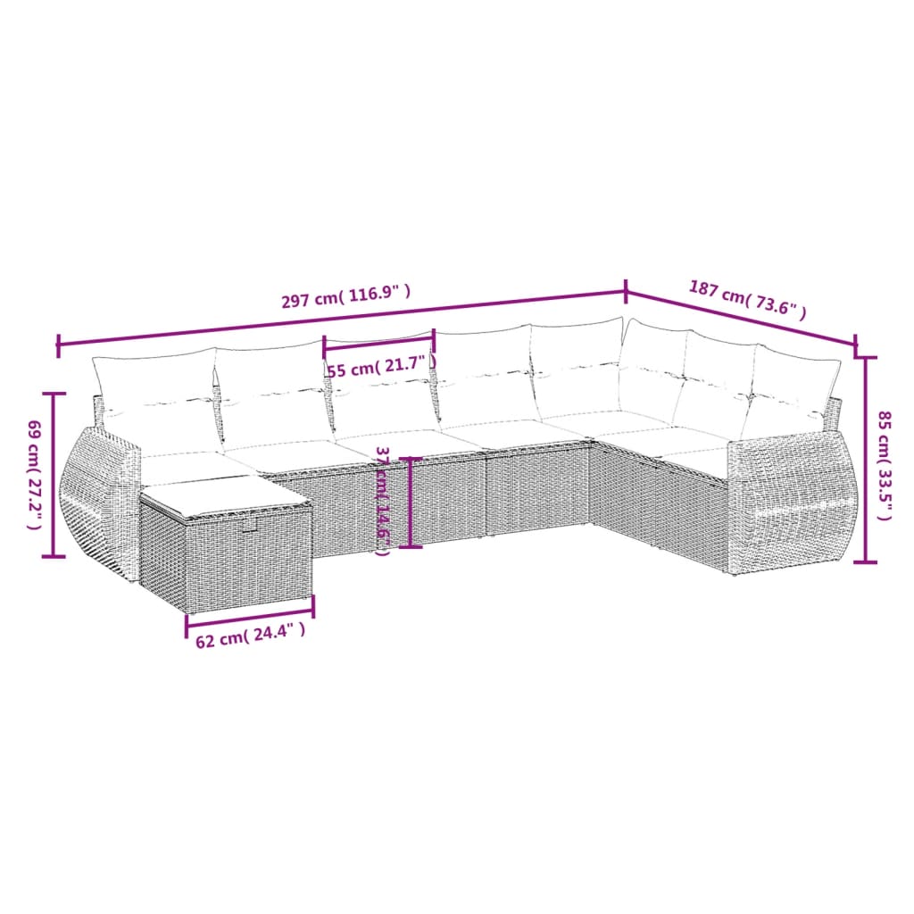 8-tlg. Garten-Sofagarnitur mit Kissen Beige Poly Rattan