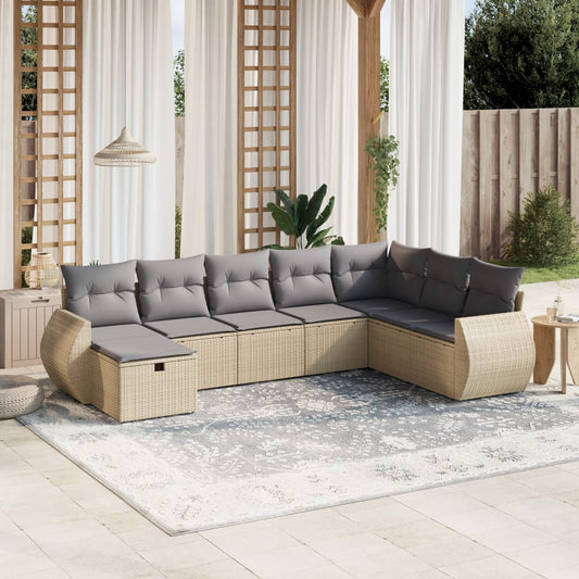 8-tlg. Garten-Sofagarnitur mit Kissen Beige Poly Rattan