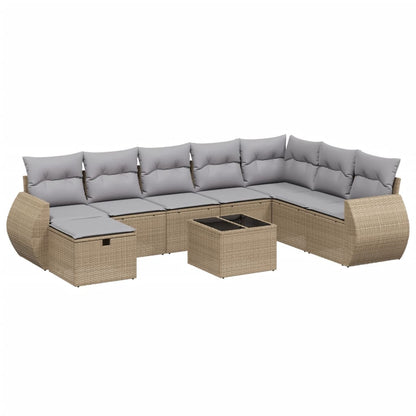 9-tlg. Garten-Sofagarnitur mit Kissen Beige Poly Rattan