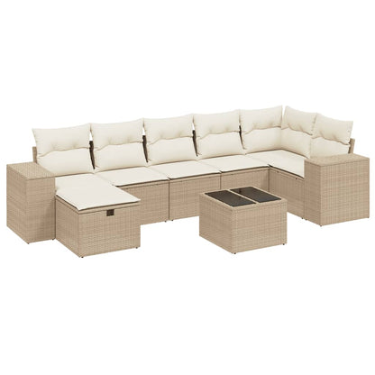 8-tlg. Garten-Sofagarnitur mit Kissen Beige Poly Rattan