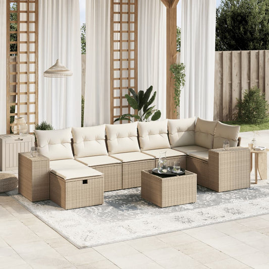 8-tlg. Garten-Sofagarnitur mit Kissen Beige Poly Rattan