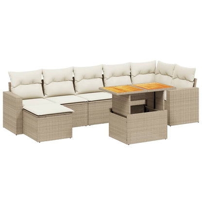 8-tlg. Garten-Sofagarnitur mit Kissen Beige Poly Rattan