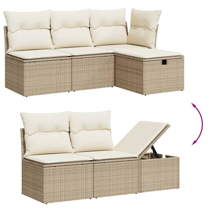 7-tlg. Garten-Sofagarnitur mit Kissen Beige Poly Rattan