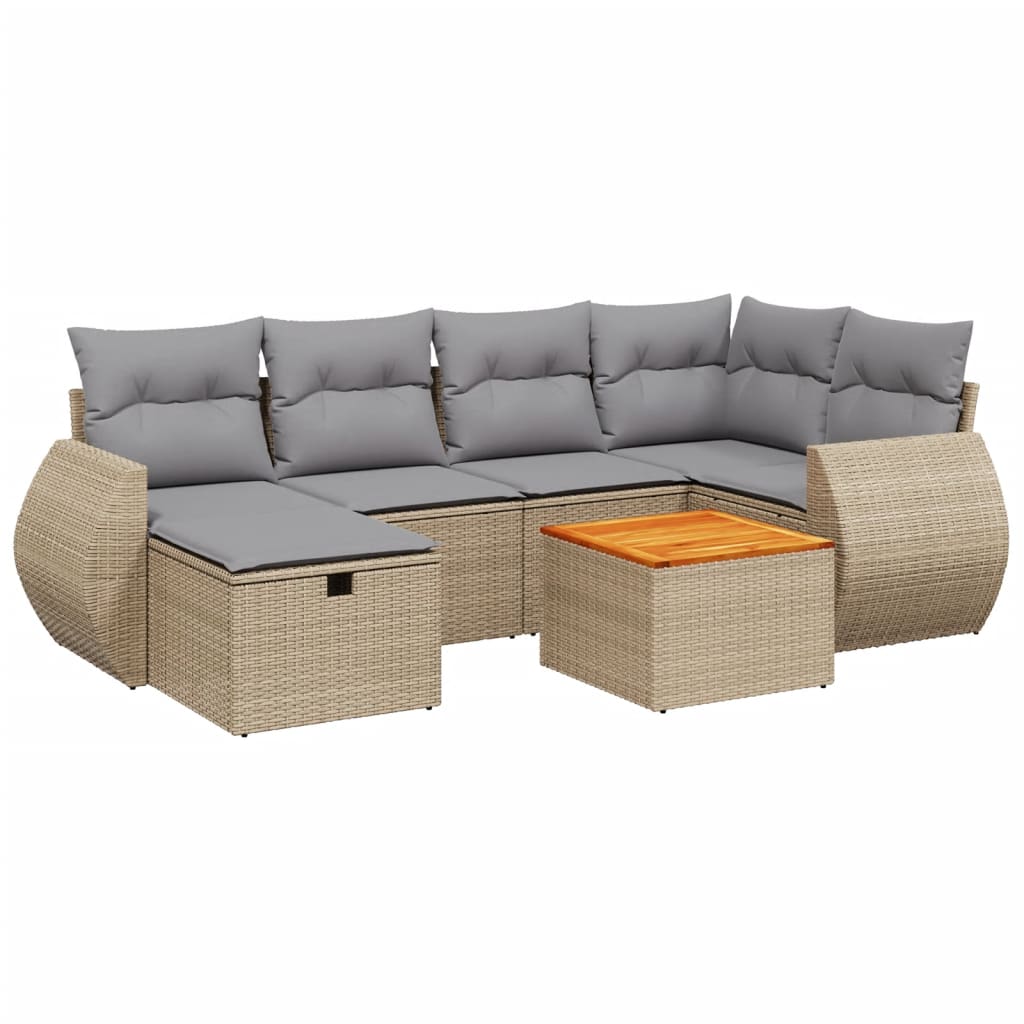 7-tlg. Garten-Sofagarnitur mit Kissen Beige Poly Rattan