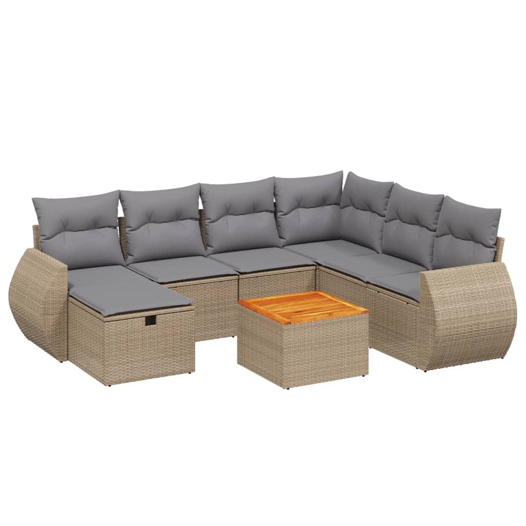 8-tlg. Garten-Sofagarnitur mit Kissen Beige Poly Rattan