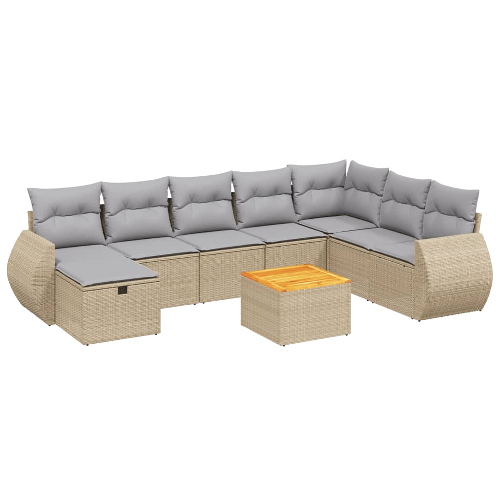 9-tlg. Garten-Sofagarnitur mit Kissen Beige Poly Rattan