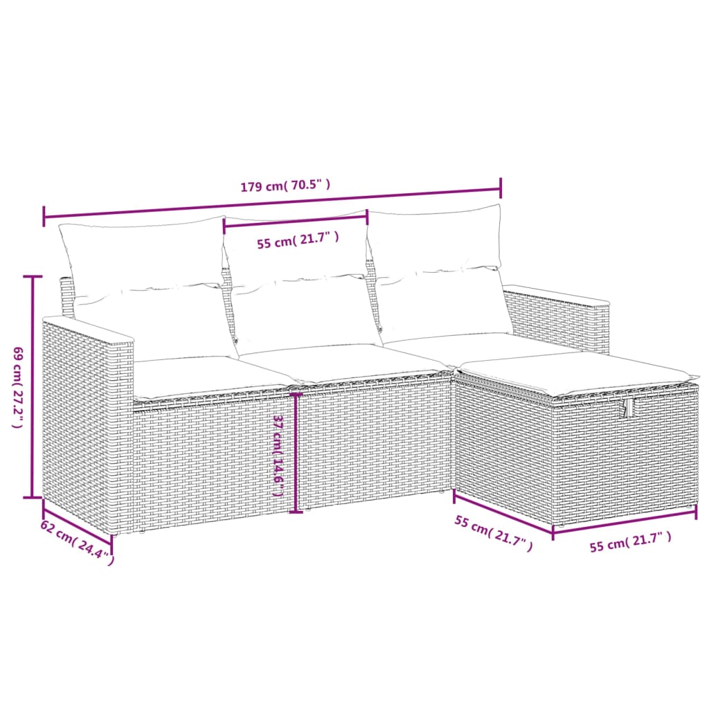 4-tlg. Garten-Sofagarnitur mit Kissen Beige Poly Rattan