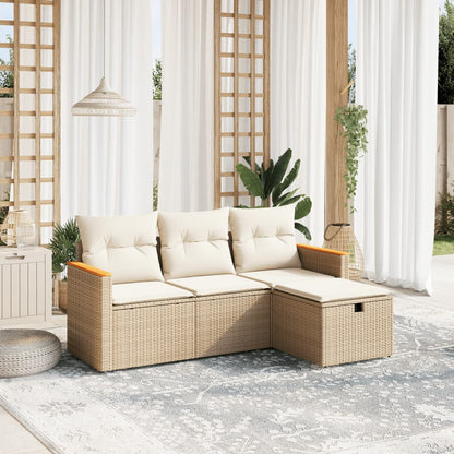 4-tlg. Garten-Sofagarnitur mit Kissen Beige Poly Rattan