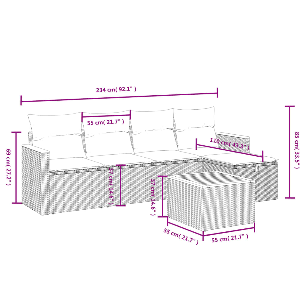 6-tlg. Garten-Sofagarnitur mit Kissen Beige Poly Rattan