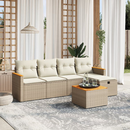 6-tlg. Garten-Sofagarnitur mit Kissen Beige Poly Rattan