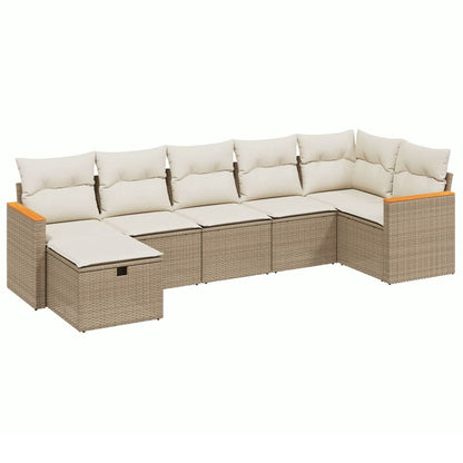 7-tlg. Garten-Sofagarnitur mit Kissen Beige Poly Rattan