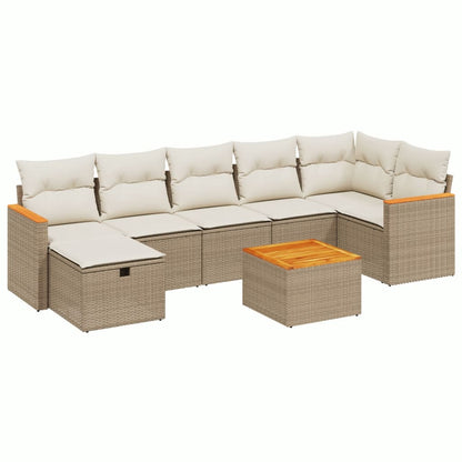 8-tlg. Garten-Sofagarnitur mit Kissen Beige Poly Rattan