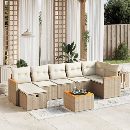 8-tlg. Garten-Sofagarnitur mit Kissen Beige Poly Rattan