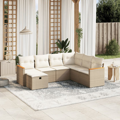 7-tlg. Garten-Sofagarnitur mit Kissen Beige Poly Rattan