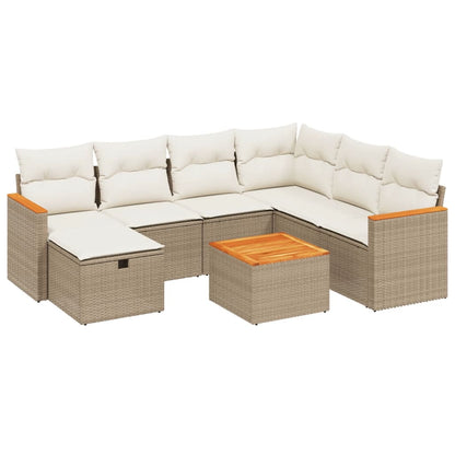 8-tlg. Garten-Sofagarnitur mit Kissen Beige Poly Rattan