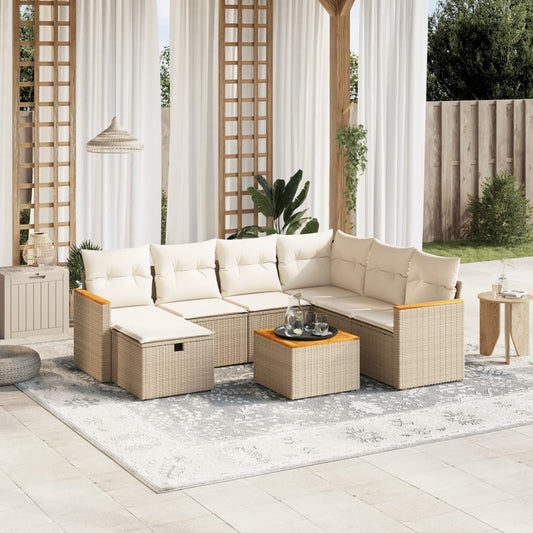 8-tlg. Garten-Sofagarnitur mit Kissen Beige Poly Rattan