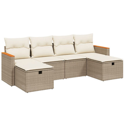 6-tlg. Garten-Sofagarnitur mit Kissen Beige Poly Rattan