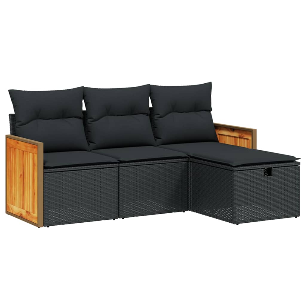 4-tlg. Garten-Sofagarnitur mit Kissen Schwarz Poly Rattan