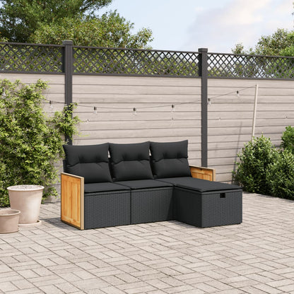 4-tlg. Garten-Sofagarnitur mit Kissen Schwarz Poly Rattan