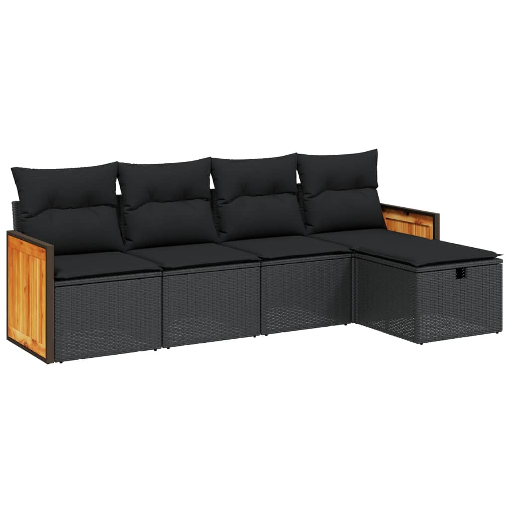 5-tlg. Garten-Sofagarnitur mit Kissen Schwarz Poly Rattan