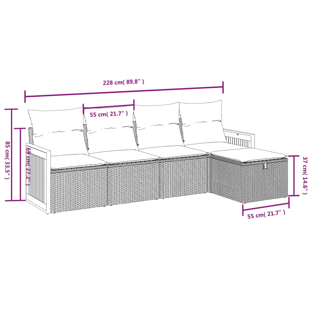 5-tlg. Garten-Sofagarnitur mit Kissen Schwarz Poly Rattan