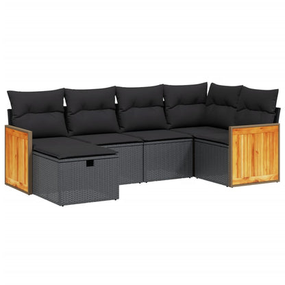 6-tlg. Garten-Sofagarnitur mit Kissen Schwarz Poly Rattan