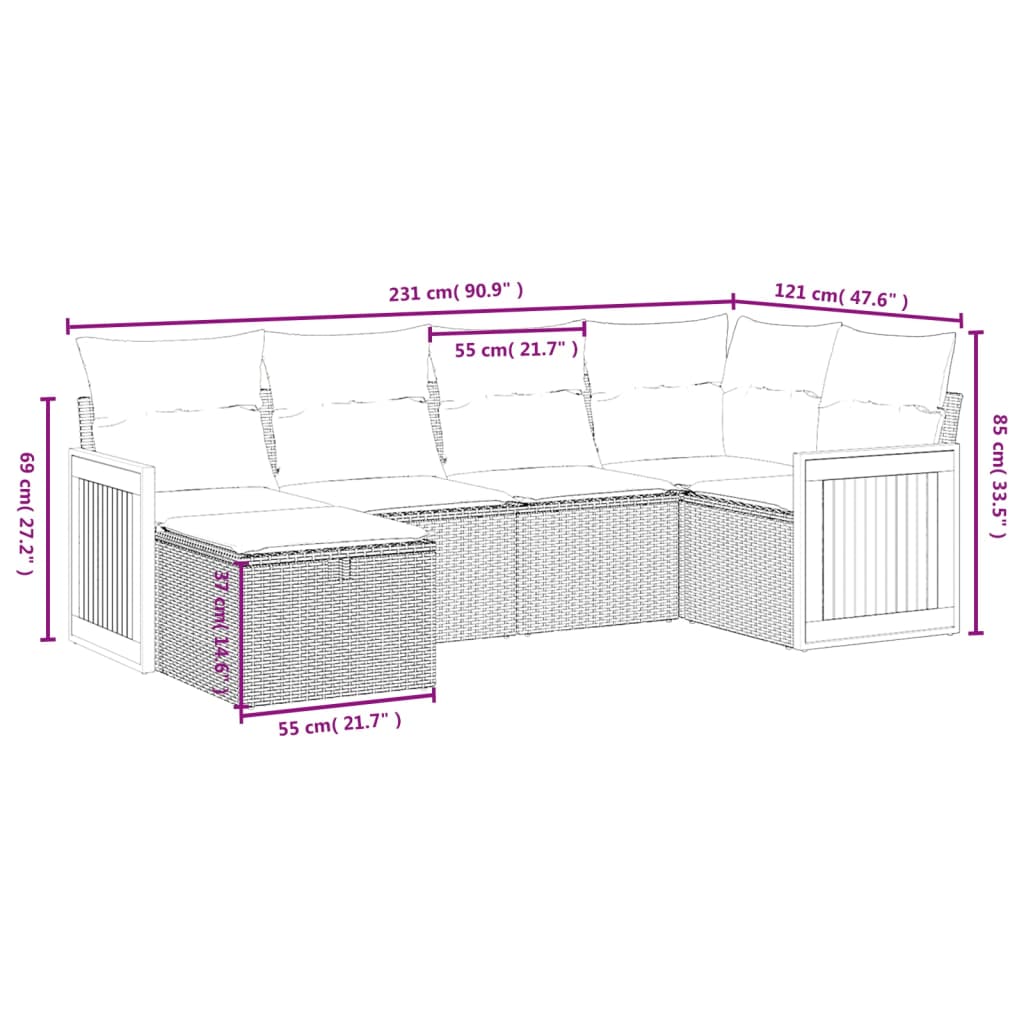 6-tlg. Garten-Sofagarnitur mit Kissen Schwarz Poly Rattan