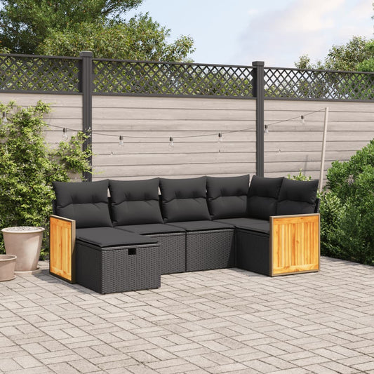 6-tlg. Garten-Sofagarnitur mit Kissen Schwarz Poly Rattan